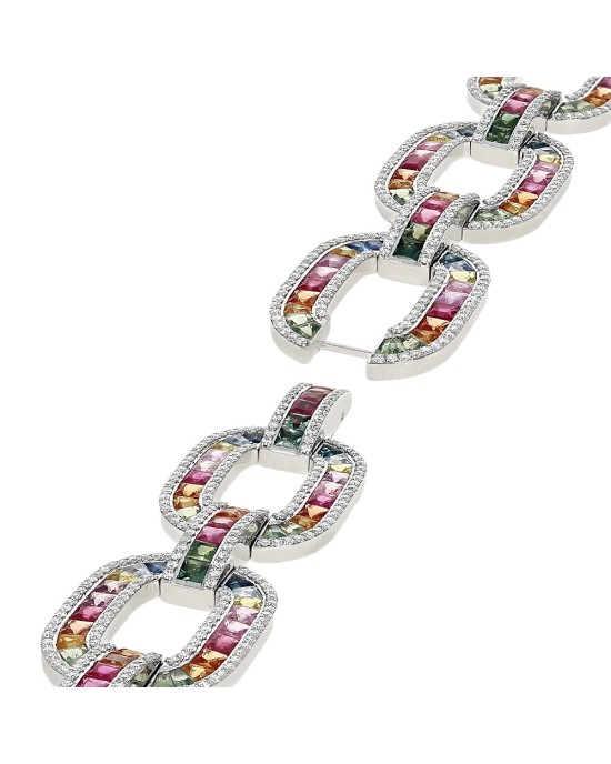 Multi Color Sapphire and Diamond Link Brcelet